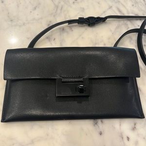 All Saints black leather crossbody with black hardware
